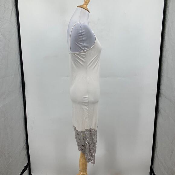 Free People Slip Dress Womens S Small Ivory Satin Gray Lace Detail Layering Midi - Picture 7 of 16